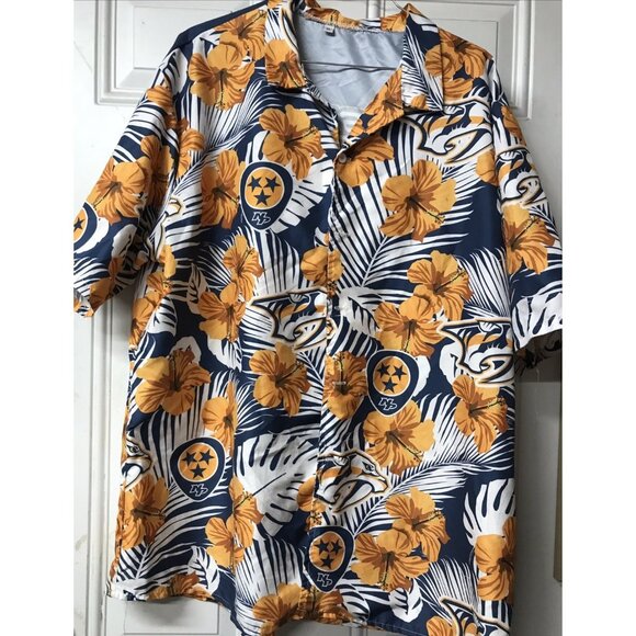 Men’s Size XL Nashville Predators Nhl Team Hawaiian Shirt Floral Yellow & Blue - Picture 1 of 5